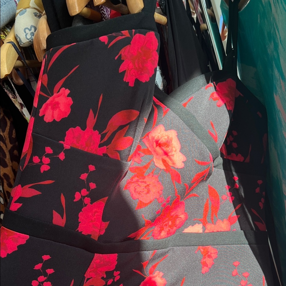 Elegant Black and red Floral Dress